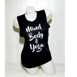 Mind Body & Yoga Black Muscle Tank with White Ltrg